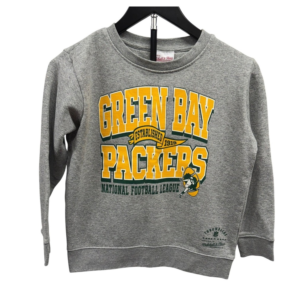Mitchell & Ness Youth Throwback Green Bay Packers NFL Crewneck Sweatshirt Medium